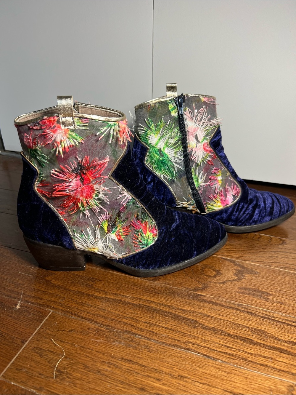 Touch Paradise Italian Leather Velvet Floral Boots EU 38 US 8